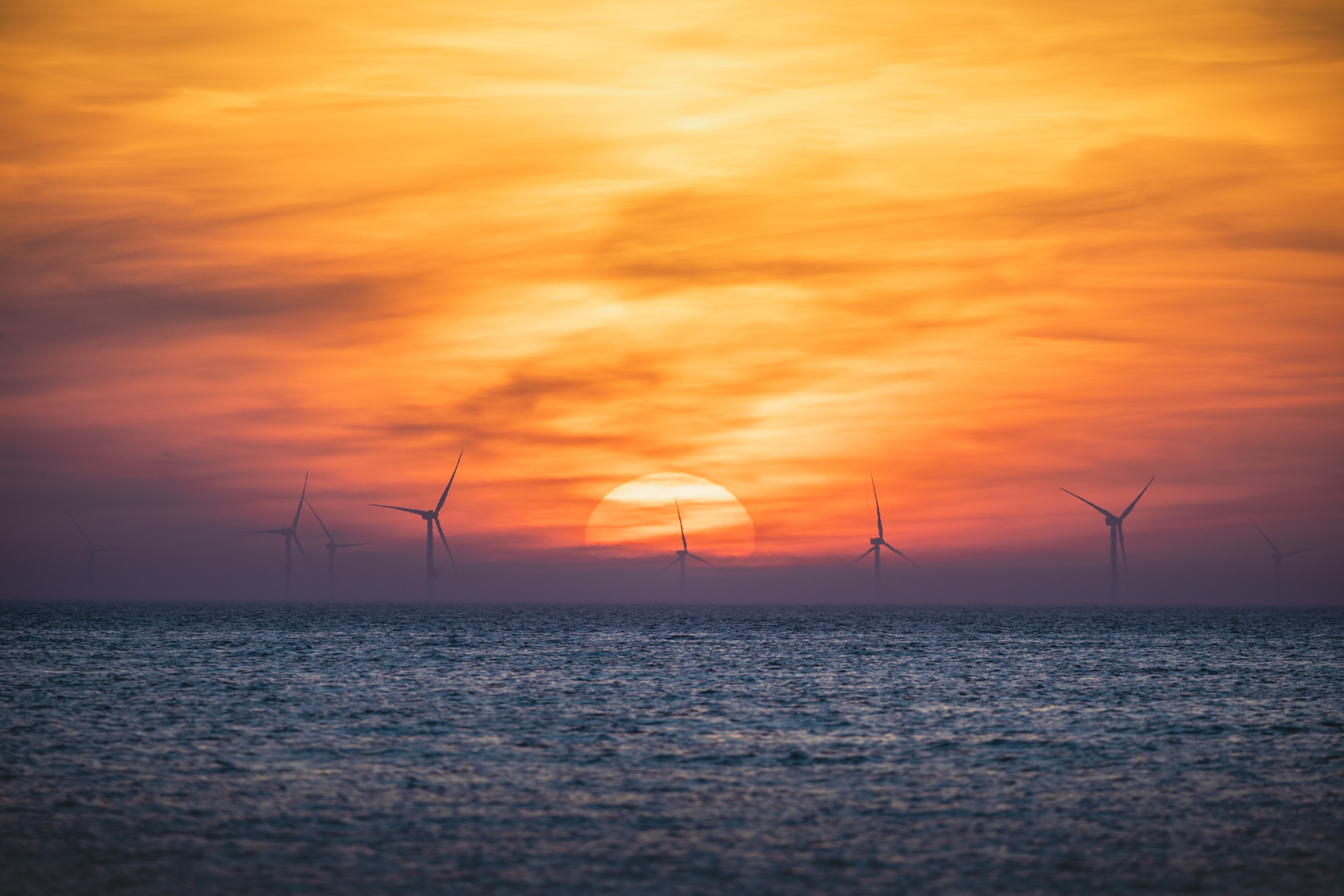Windmolens op Noordzee Zonsondergang