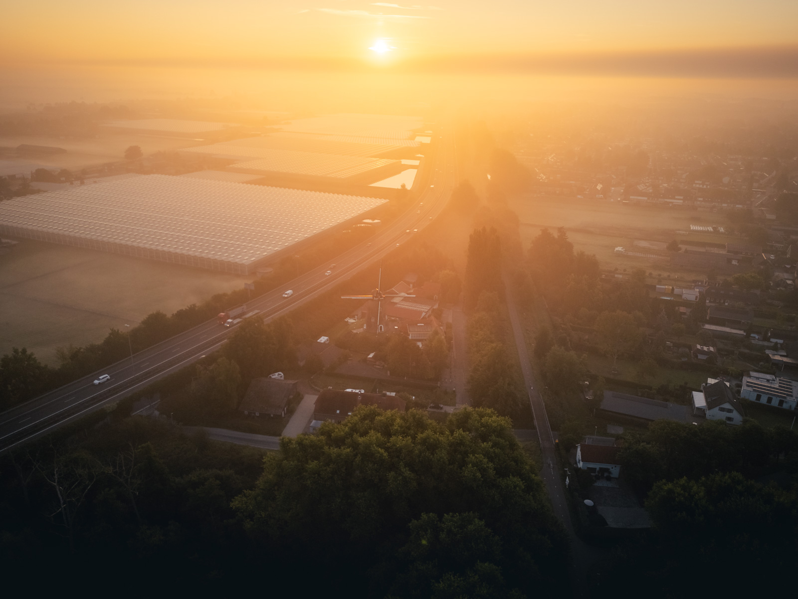 Luchtfoto Drunen Zonsopkomst Molen