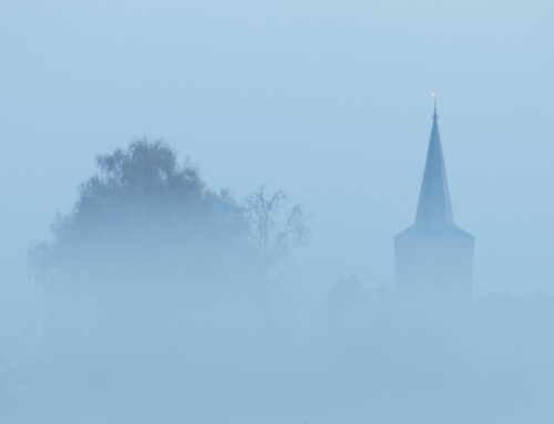 Kerktoren boven de mist in Vlijmen