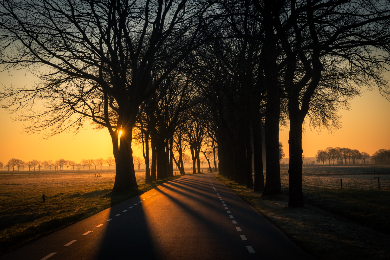 Zonsopkomst langs polderweg in Vlijmen